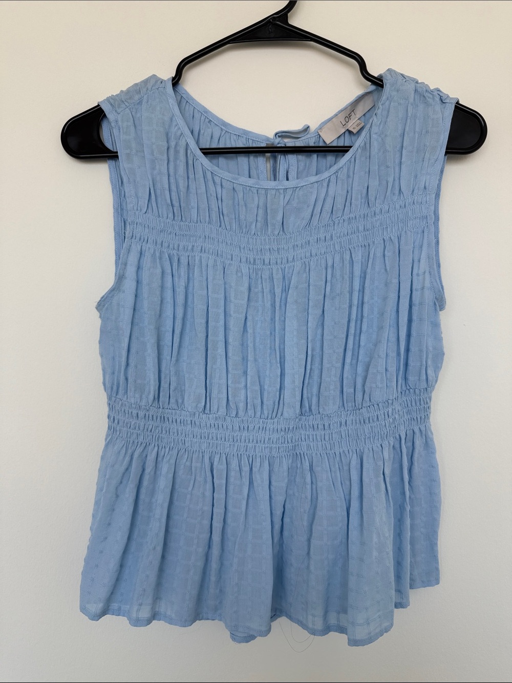 LOFT Light Blue Smocked Peplum Tank